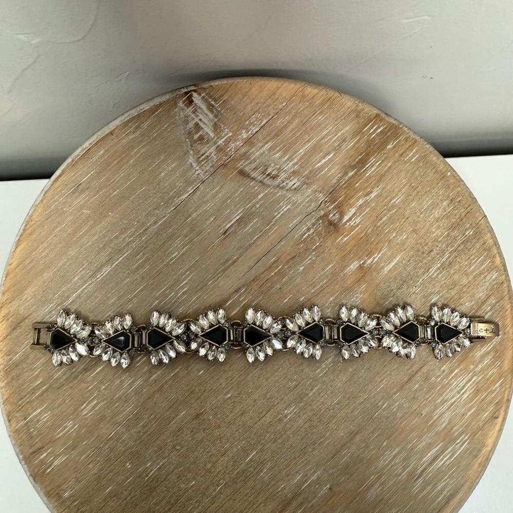 Chloe + Isabel Antique Gold Crystal & Black Gem Statement Bracelet